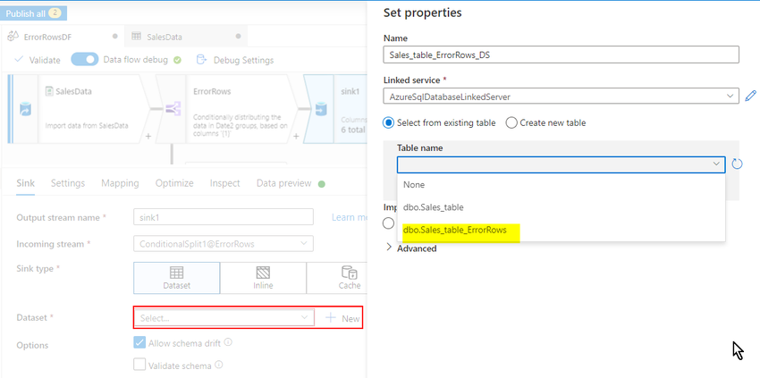 Filter real-time error rows from CSV to SQL Database Table in Azure Data Factory